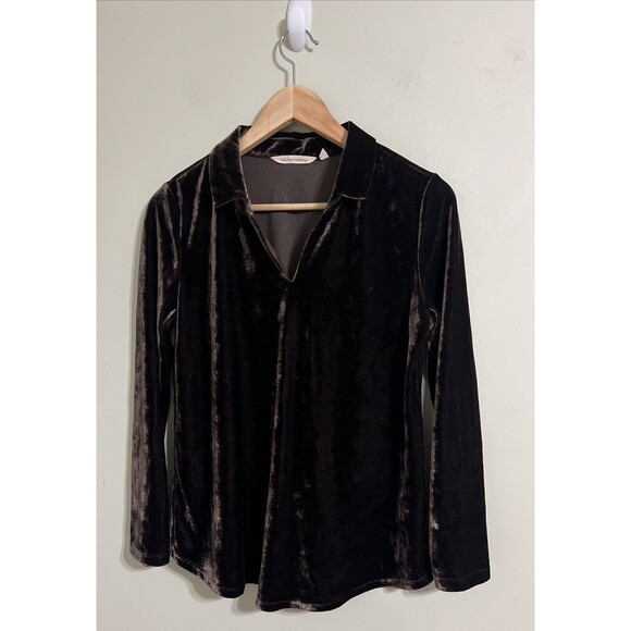 Soft Surroundings Velvet Womens Size PS Brown Collared Long Sleeve V-Neck Tunic - Picture 1 of 8